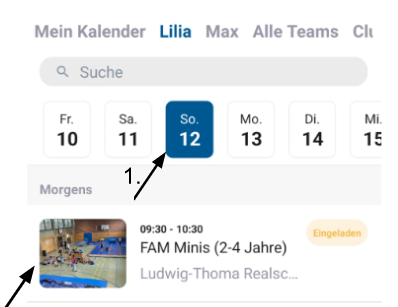 Tag & Training auswählen in der Kurabu-App